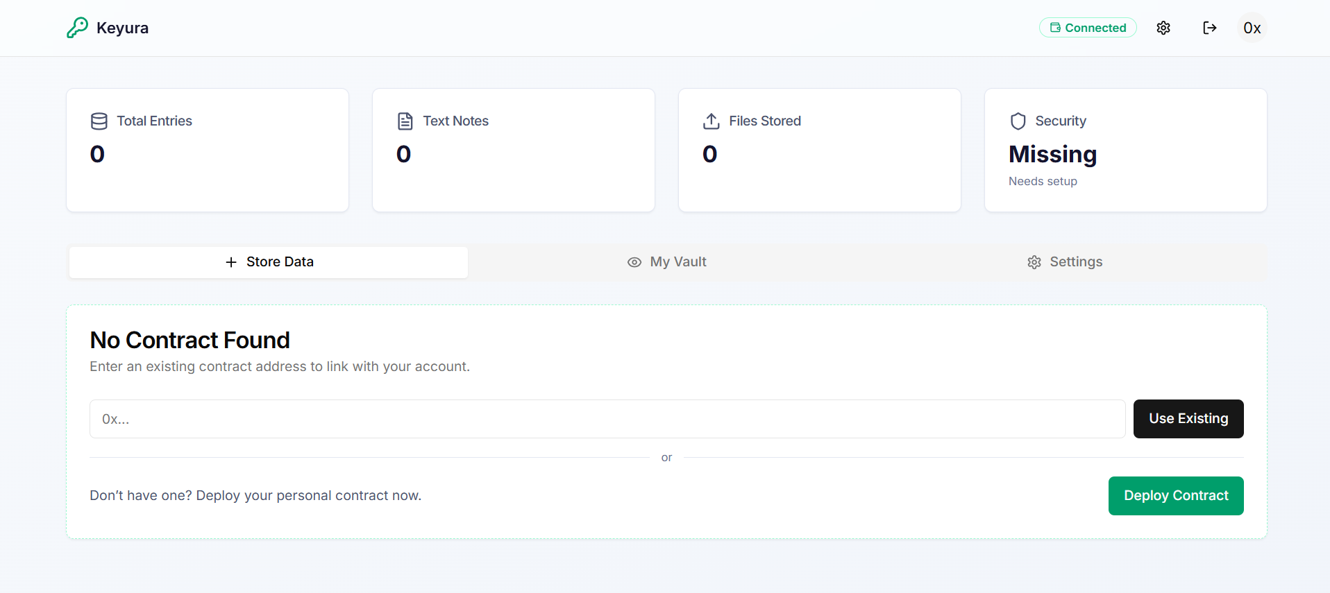 Empty Contract Settings - Shows initial state before contract deployment